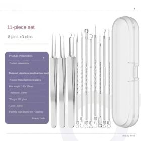 1/11Pcs Acne Pimples Blackhead Remover Clip Ultra-fine Tweezers Black Dots Blackhead Extractor Acne Needle Facial Cleaner Skin (Color: 11Pcs Set)