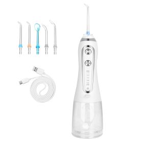 Portable Water Dental Flosser Cordless Rechargeable Dental Oral Irrigator IPX7 Waterproof Teeth Cleaner with 5 Modes 5 Nozzles 10.14oz Detachable (Color: White)