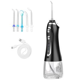 Portable Water Dental Flosser Cordless Rechargeable Dental Oral Irrigator IPX7 Waterproof Teeth Cleaner with 5 Modes 5 Nozzles 10.14oz Detachable (Color: Black)